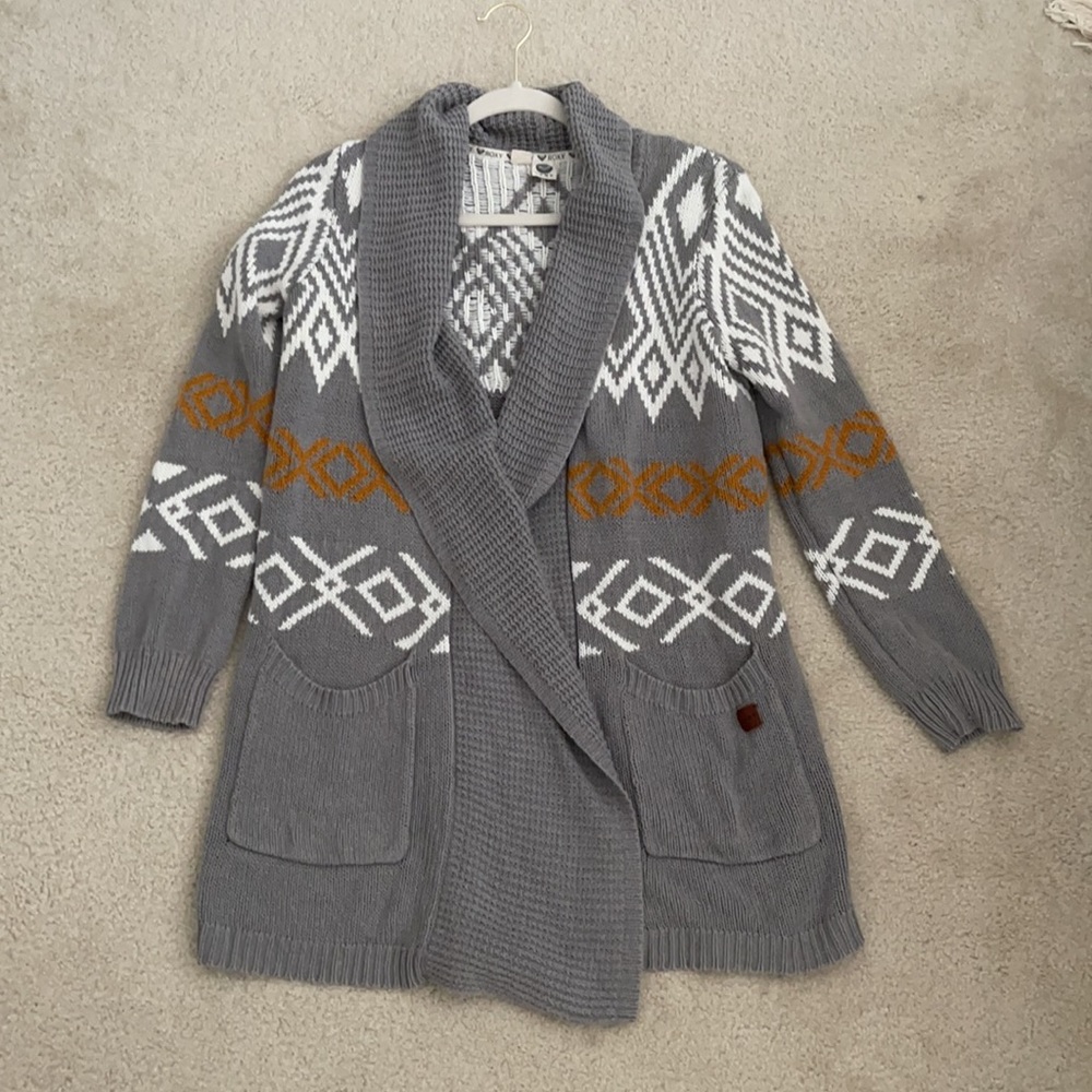 Roxy Gray White Orange Pattern Open Cardigan - image 6